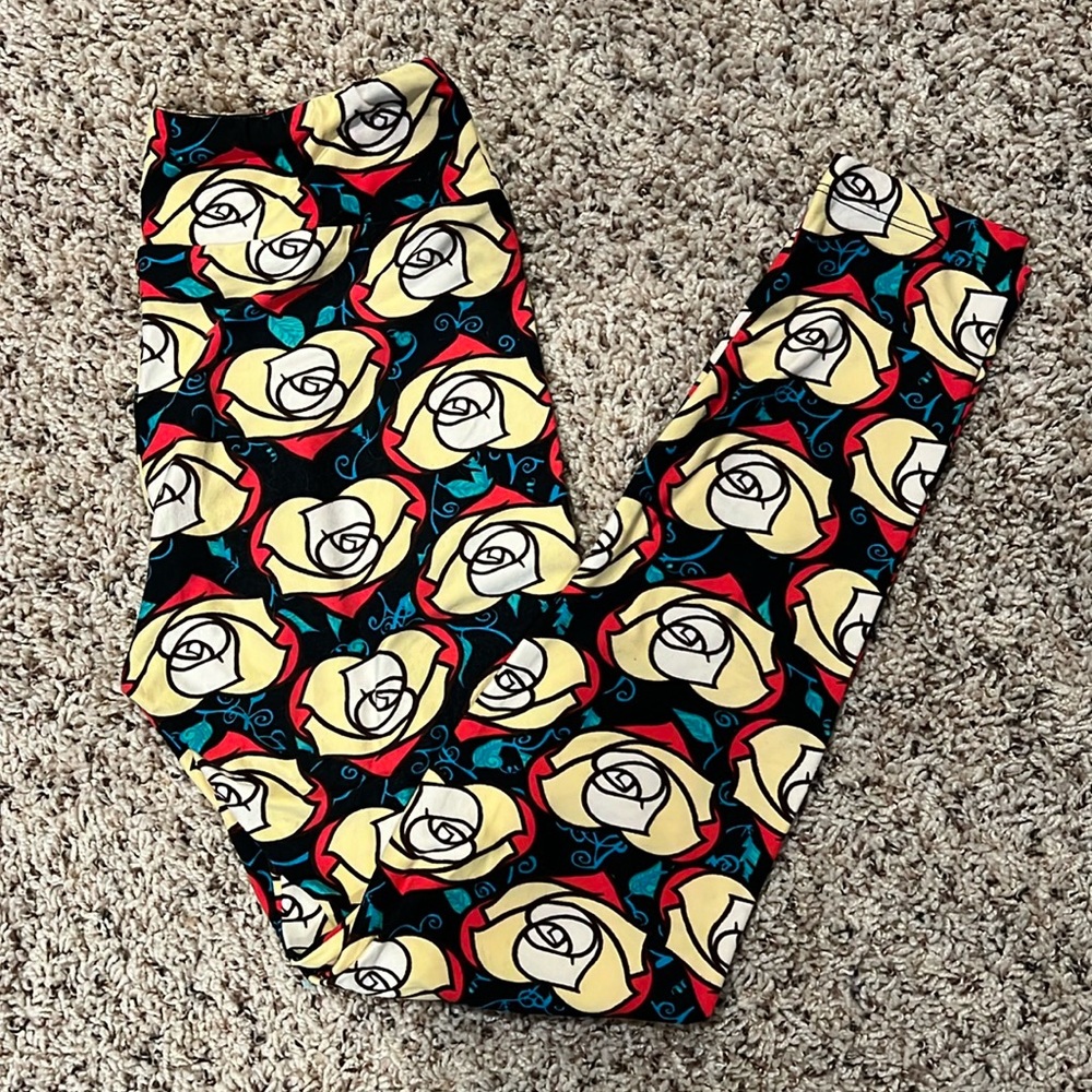 🆑FINAL PRICE‼️ Lularoe yellow rose pink leggings OSFA